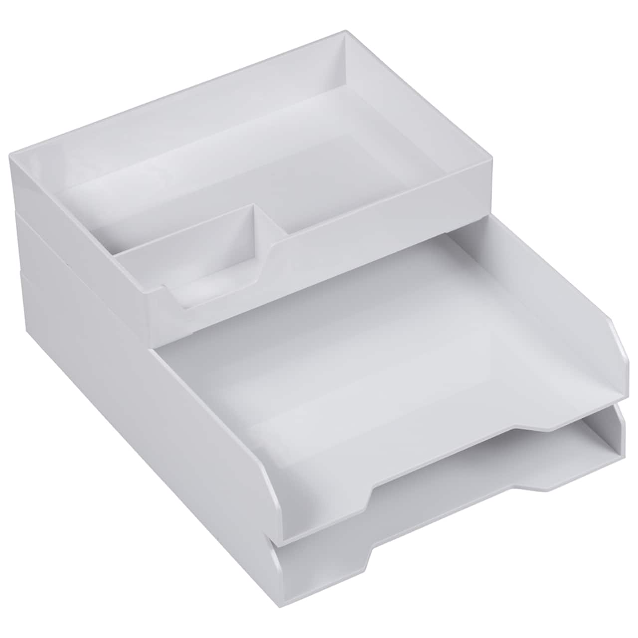 JAM Paper White Stackable Office Desk Supply & Paper Organizer Set